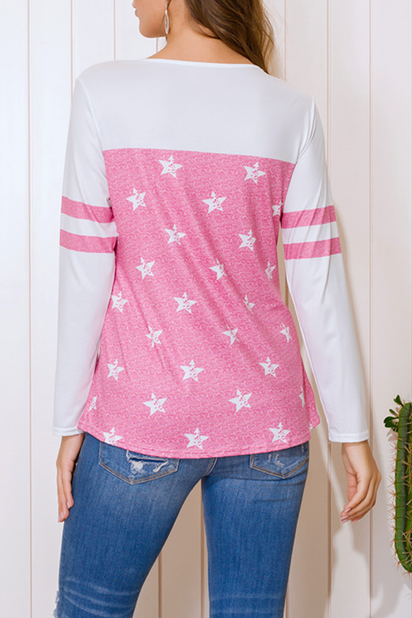 Casual The stars Split Joint Cross Straps O Neck Tops T-shirts