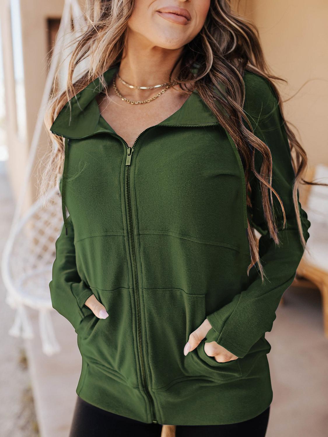 Zip Up Pocket Side Hooded Jacket
