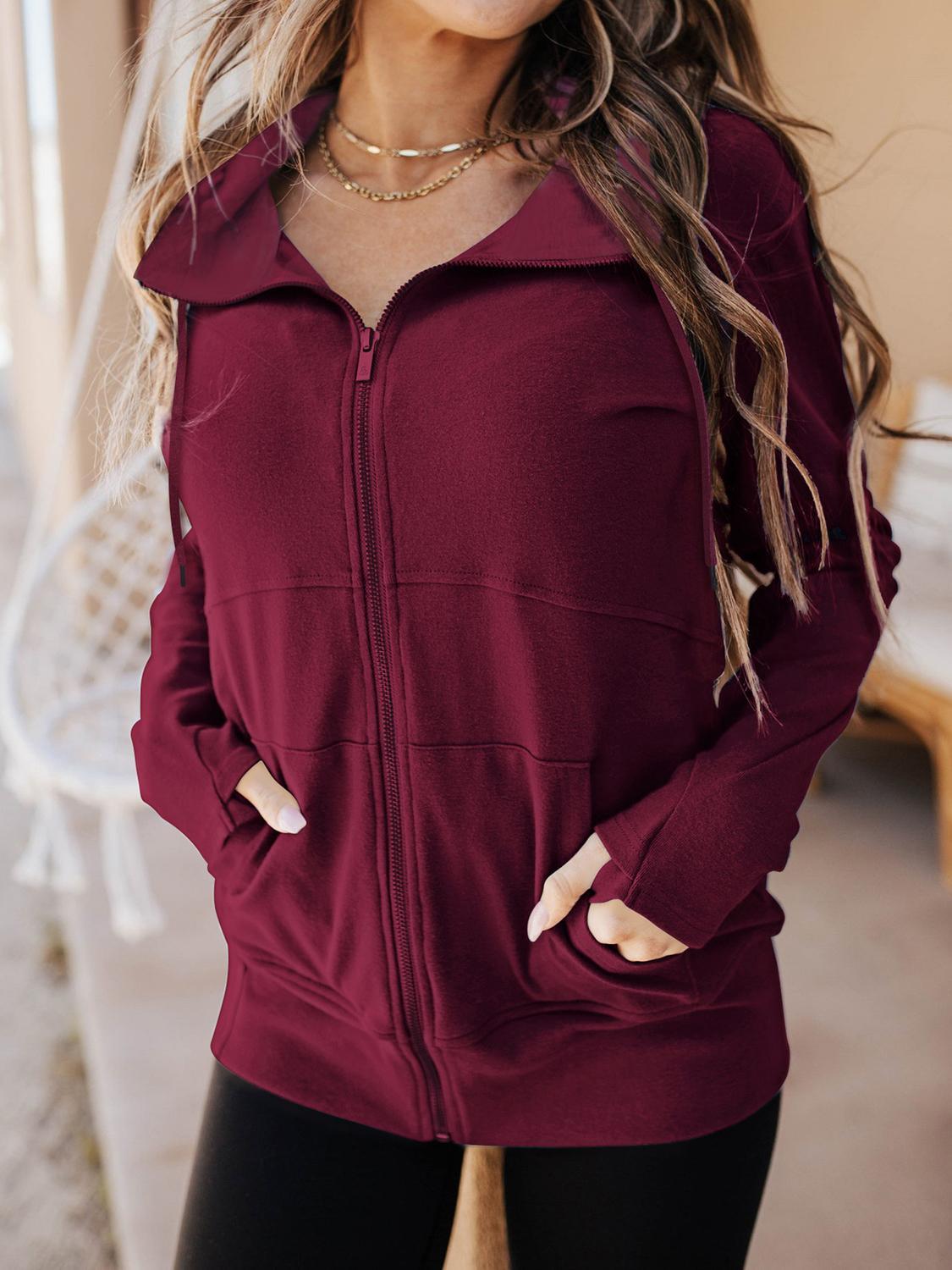 Zip Up Pocket Side Hooded Jacket