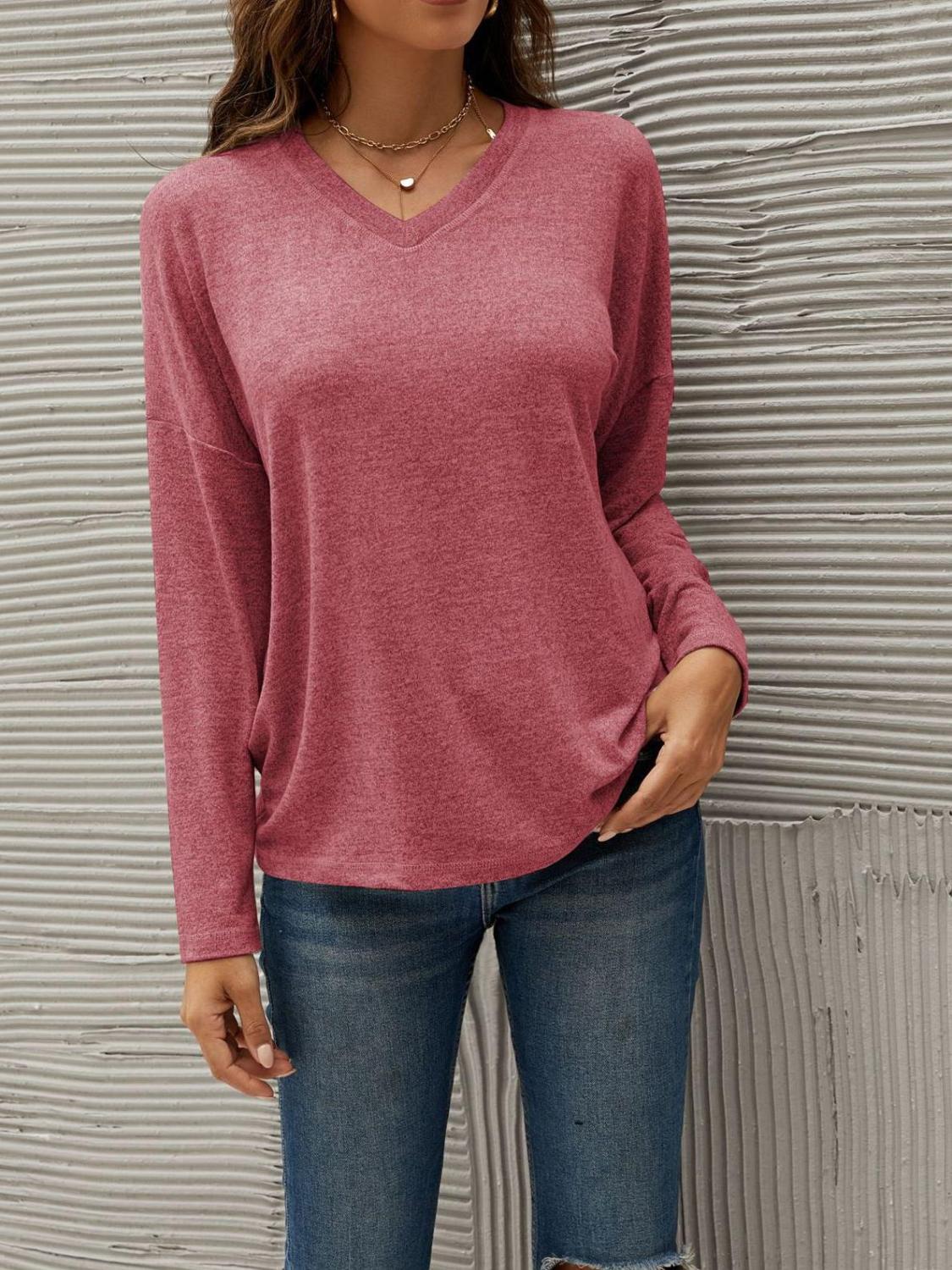 Solid Batwing Sleeve Loose Top T-shirts