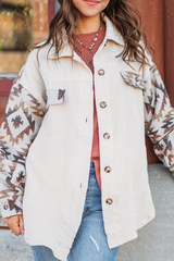 Casual Print Split Joint Turndown Collar Tops Blouses