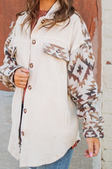 Casual Print Split Joint Turndown Collar Tops Blouses