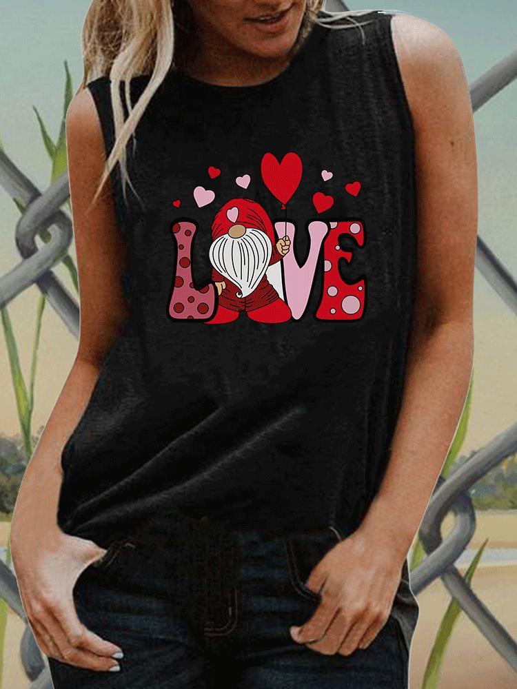 Solid Letter & Heart Graphic Tank Shirts Vests