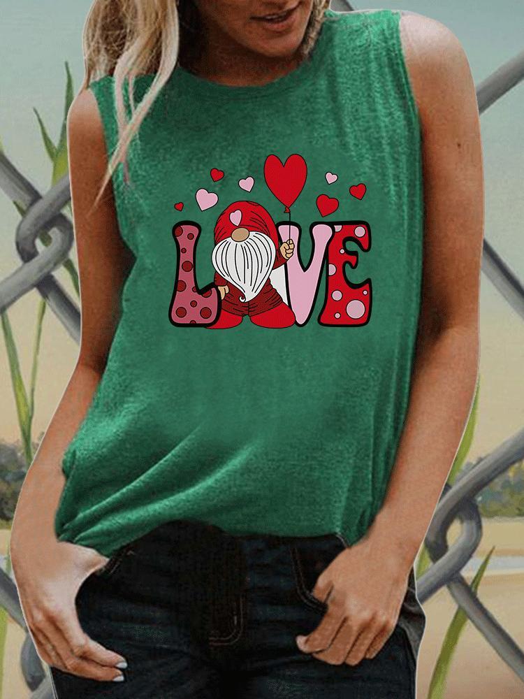 Solid Letter & Heart Graphic Tank Shirts Vests