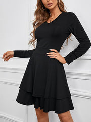 Solid Layered Ruffle Hem Dress Skater Dresses