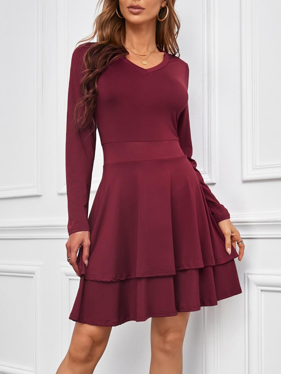 Solid Layered Ruffle Hem Dress Skater Dresses