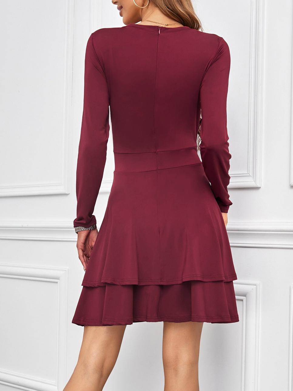 Solid Layered Ruffle Hem Dress Skater Dresses