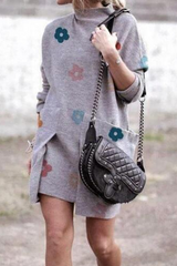 Casual Print Split Joint Half A Turtleneck Straight Dresses