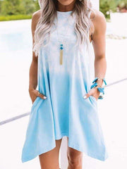 Casual Print Round neck Sleeveleass Shift Dresses