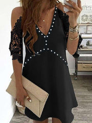 Sexy Lace Off shoulder V neck Half sleeve Gored Shift Dresses