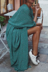 Casual Print Patchwork V Neck Waist Maxi Dresses