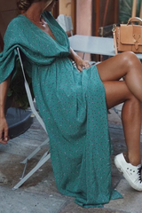 Casual Print Patchwork V Neck Waist Maxi Dresses