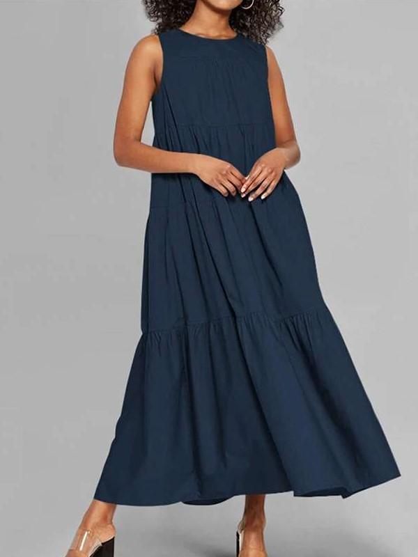 Casual Pure Round neck Sleeveless Gored Maxi Dresses