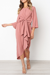 Casual Solid Split Joint O Neck Irregular Dress Maxi Dresses