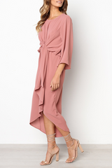 Casual Solid Split Joint O Neck Irregular Dress Maxi Dresses