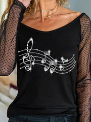 Sequin Decor Mesh Stitch T-shirt