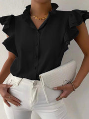 Button Front Flounce Sleeve Blouse