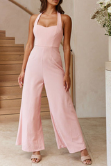 Casual Solid Split Joint Halter Loose Jumpsuits