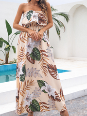 Casual Print Split Joint Strapless Cake Skirt Dresses Vacation Dresses