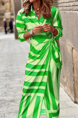 Fashion Print Split Joint Turndown Collar Shirt Dress Maxi Dresses