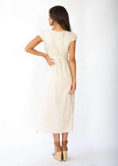 Fashion Pure V neck Short sleeve Fastener Maxi Dresses