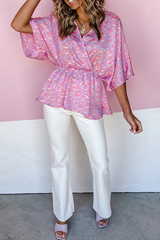 Fashion Print Split Joint V Neck Tops
