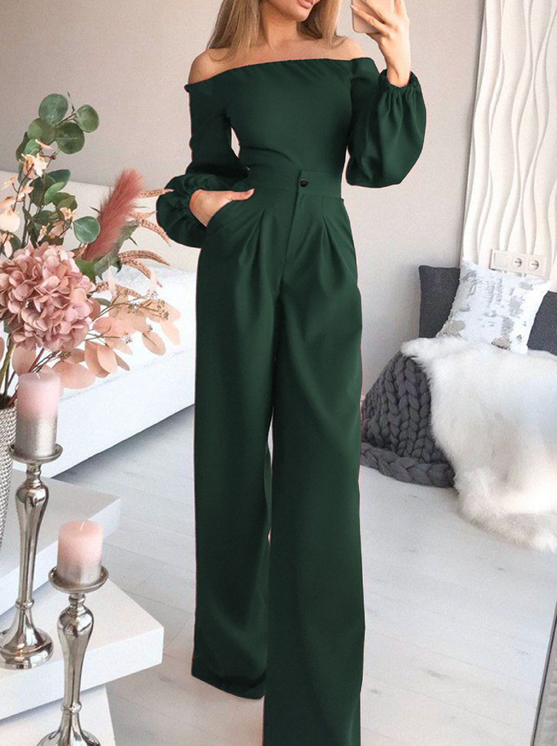 Casual Solid Patchwork Off the Shoulder Straight Jumpsuits(4 Colors)