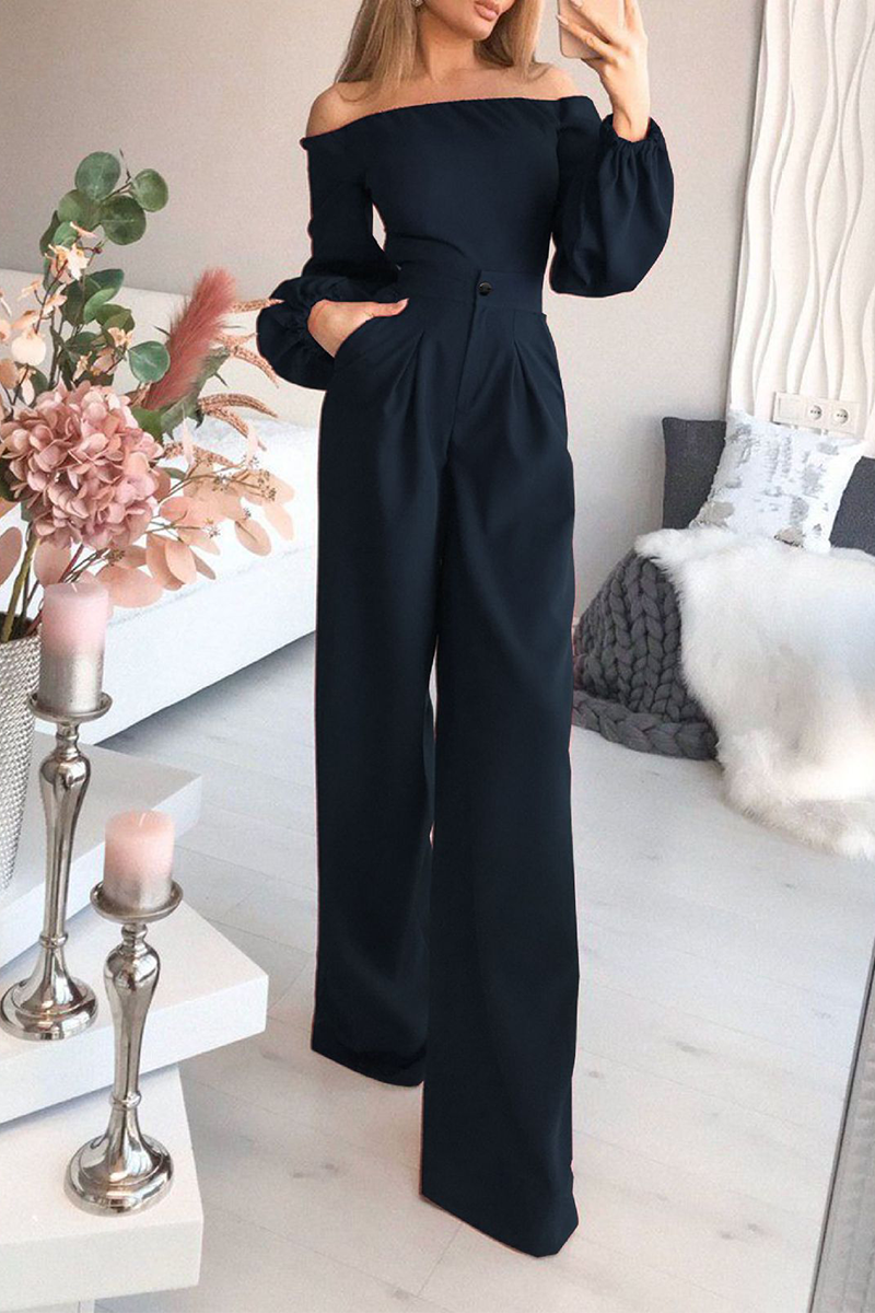 Casual Solid Patchwork Off the Shoulder Straight Jumpsuits(4 Colors)