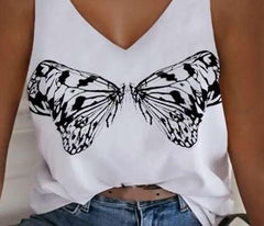 Casual Sexy Butterfly print V neck Vests