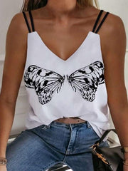 Casual Sexy Butterfly print V neck Vests