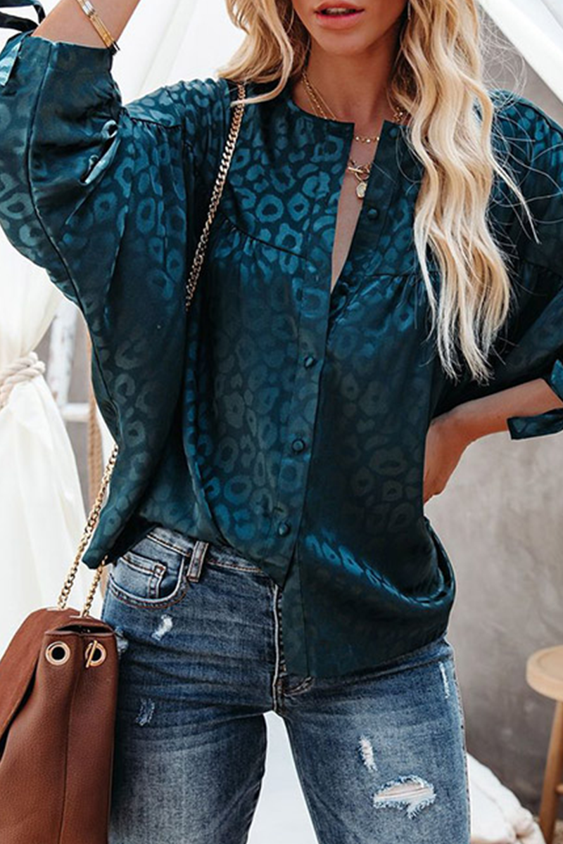 Fashion Leopard Patchwork V Neck Tops Blouses