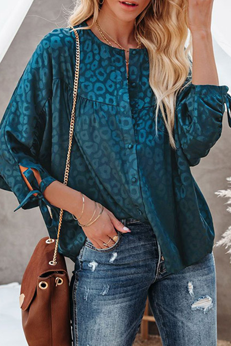 Fashion Leopard Patchwork V Neck Tops Blouses