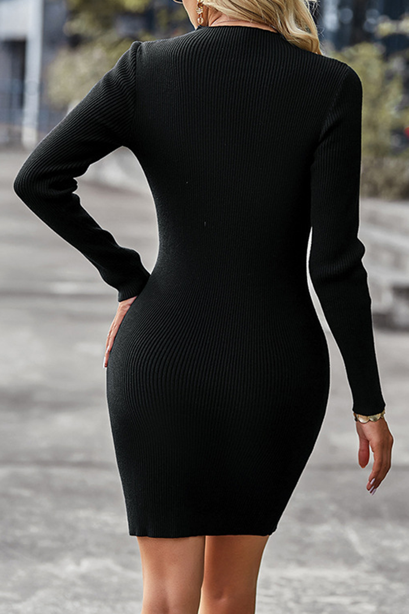 Casual Solid Hollowed Out Half A Turtleneck Pencil Skirt Dresses Bodycon Dresses