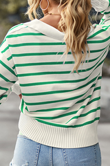 Casual Striped Patchwork Turndown Collar Tops Sweaters