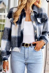 Casual Plaid Patchwork Turndown Collar Tops Blouses