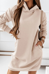 Casual Solid Patchwork Hooded Collar Straight Dresses Hoodies