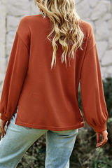 Casual Solid Buckle O Neck Sweatshirts