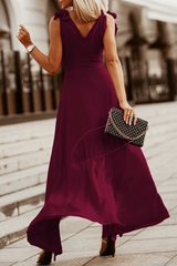 Casual Solid Bandage V Neck Cake Skirt Dresses Maxi Dresses