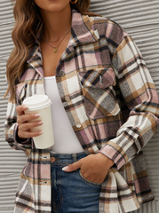 Casual Plaid Patchwork Turndown Collar Tops(6 colors)