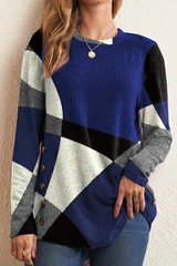 Casual Print Patchwork O Neck Tops Sweaters