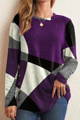 Casual Print Patchwork O Neck Tops Sweaters