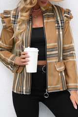 Casual Print Patchwork Zipper Collar Outerwear