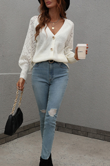 Casual Solid Patchwork V Neck Tops Sweaters & Cardigans