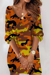 Casual Print Patchwork V Neck Straight Dresses