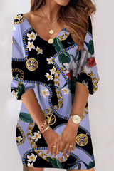 Casual Print Patchwork V Neck Straight Dresses