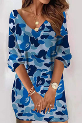 Casual Print Patchwork V Neck Straight Dresses