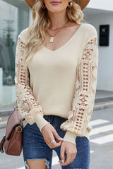 Casual Solid Hollowed Out Patchwork V Neck Sweaters(5 colors)