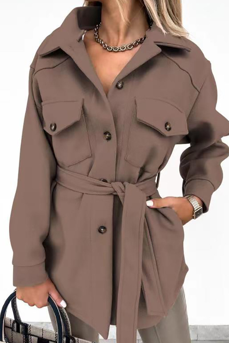 Casual Solid Patchwork Turndown Collar Outerwear Jackets