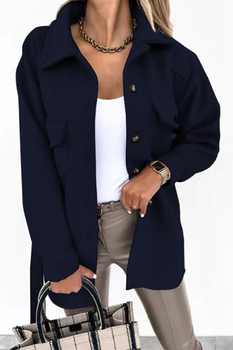 Casual Solid Patchwork Turndown Collar Outerwear Jackets