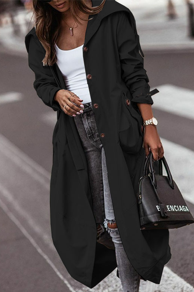 Casual Solid Patchwork Turndown Collar Outerwear Trench Coats